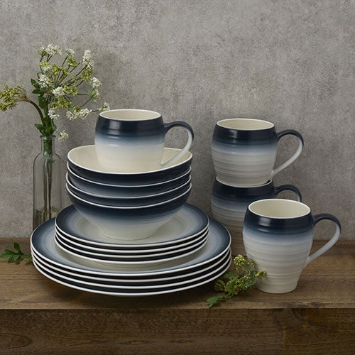 Swirl Ombre Blue 16pc Ironstone Dinnerware Set