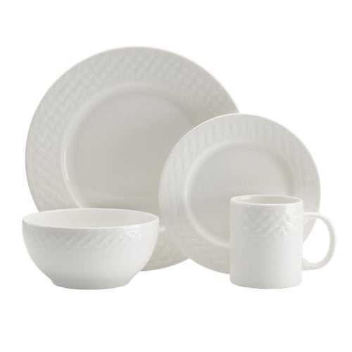 Basket Weave White 16pc Dinnerware Set