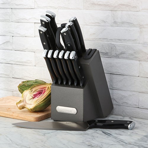 Edgekeeper 14pc Triple-Rivet Knife Block Set, Black