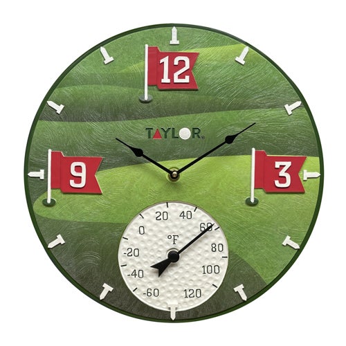 Tee Time Poly Resin Clock & Thermometer