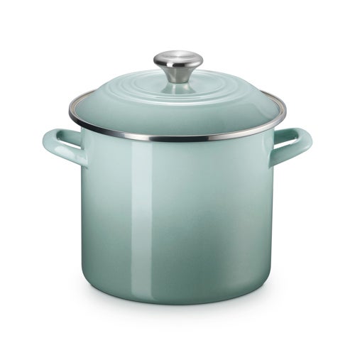 8qt Enamel on Steel Covered Stockpot, Sea Salt