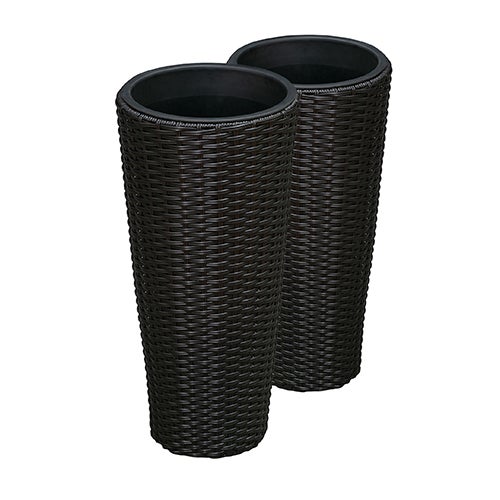 Noah Round Wicker 2pc Planter Set, Black