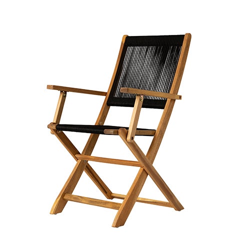 Carmen Indoor/Outdoor Wooden Folding Chair, Black Cording