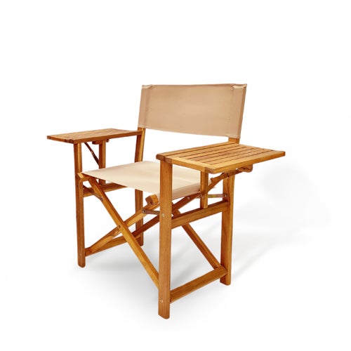 Walker Outdoor Wooden Folding Directors Chair w/ Side Tables