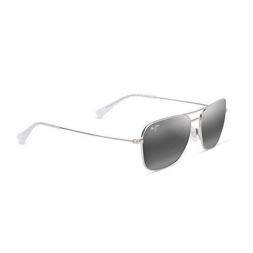 Na'auao Polarized Sunglasses, Shiny Silver Frame, Neutral Gray Lens
