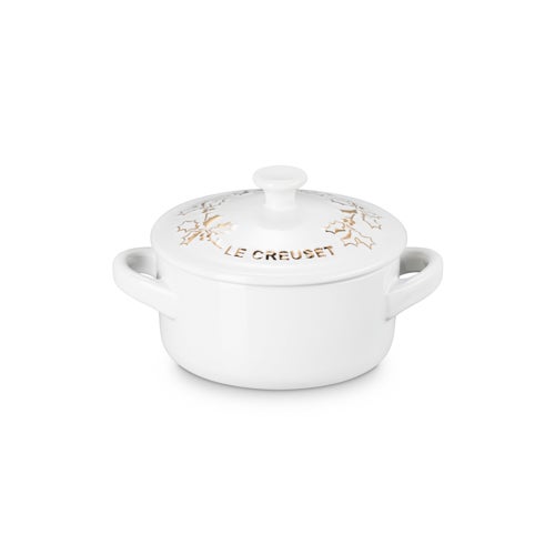 8oz Holly Collection Mini Round Cocotte w/ Gold Applique, White
