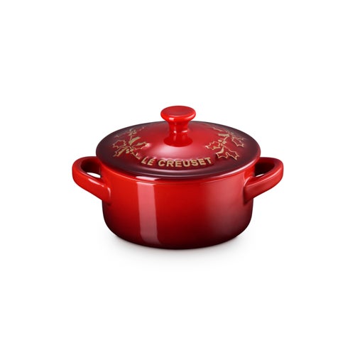 8oz Holly Collection Mini Round Cocotte w/ Gold Applique, Cerise