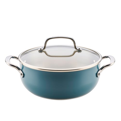4qt Color-Finished Stainless Steel 3-Ply Casserole w/ Lid, Agave Blue