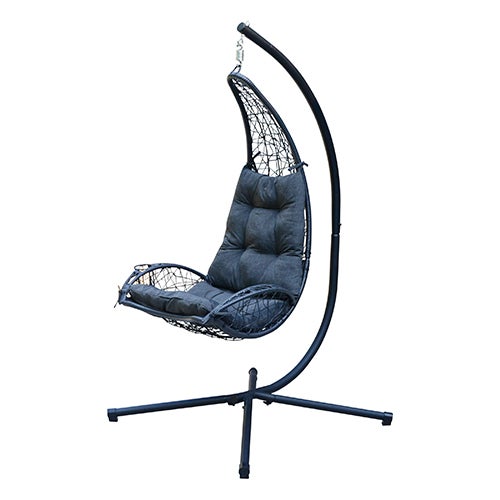 Cushioned Rattan Wicker Hanging Chair, Gray