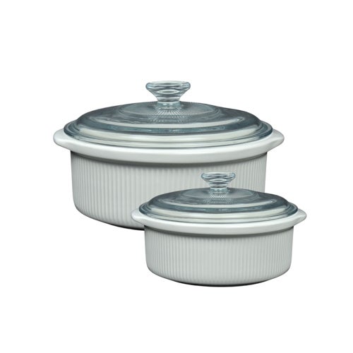 4pc Ceramic Stoneware Casserole Baking Set, White
