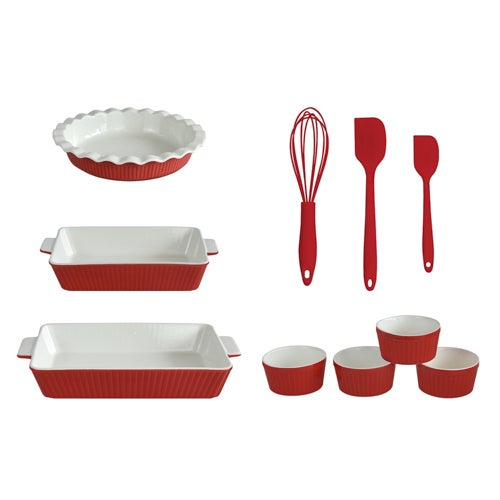 10pc Ceramic Stoneware Baking Set, Holiday Red