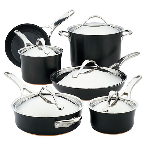 Nouvelle Copper 11pc Hard-Anodized Nonstick Cookware Set, Onyx