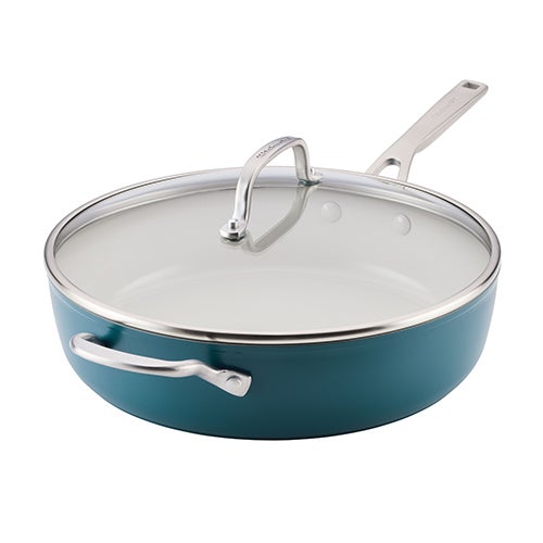 5qt Hard Anodized Ceramic Induction Saute Pan w/ Lid & Handle, Porcelain White