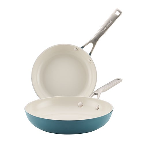 2pc Hard Anodized Ceramic Induction  Frying Pan Set, Agave Blue