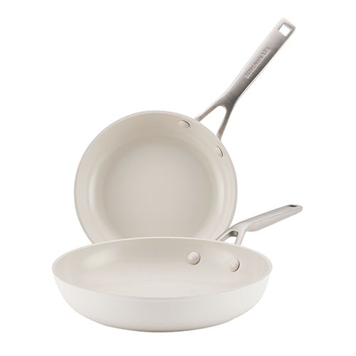 2pc Hard Anodized Ceramic Induction  Frying Pan Set, Porcelain White
