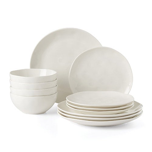 Bay Colors 12pc Dinnerware Set, White Glaze