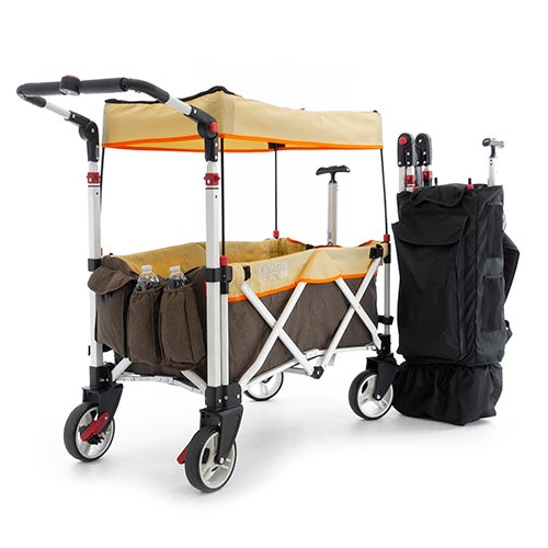 Pack & Push Compact Stroller Wagon w/ Canopy, Brown & Orange