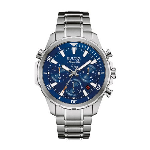 Mens Marine Star Silver-Tone Stainless Steel Watch, Blue Dial