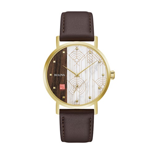 Men's April Showers Brown Leather Strap Watch, White and Brown Dial
