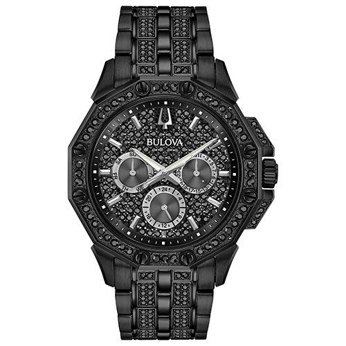 Mens Black IP & Black Swarovski Crystal Watch