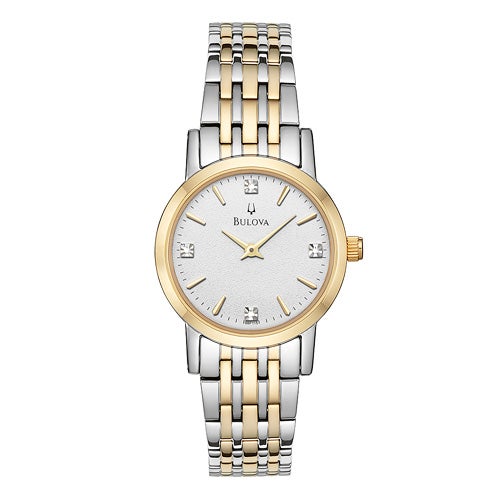 Womens Classic Two-Tone Diamond Watch, White-Silver Dial