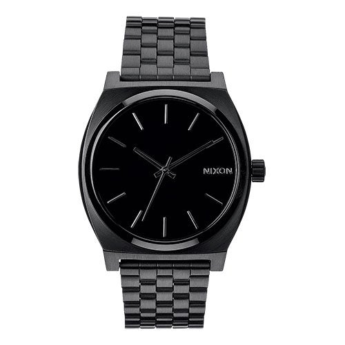 Mens Time Teller Black Stainless Steel Watch, Black Dial