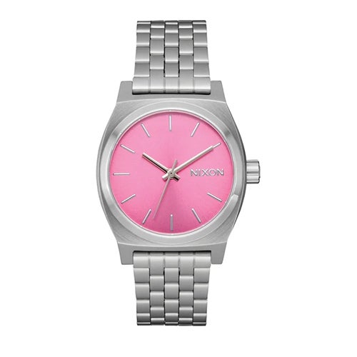 Unisex Medium Time Teller Silver-Tone Stainless Steel Watch, Pink Dial