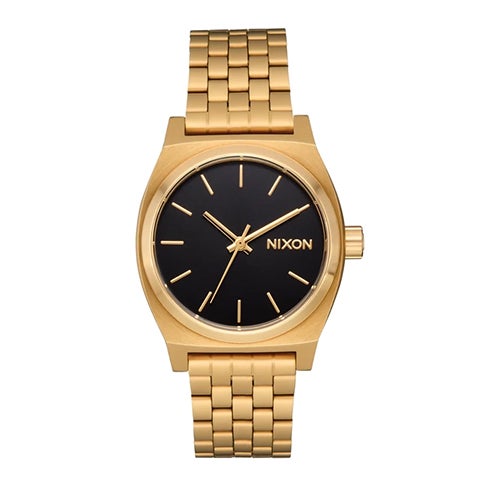 Unisex Medium Time Teller Gold-Tone Stainless Steel Watch, Black Dial
