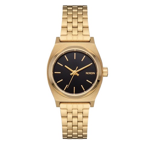 Unisex Small Time Teller Gold-Tone Stainless Steel Watch, Black Dial
