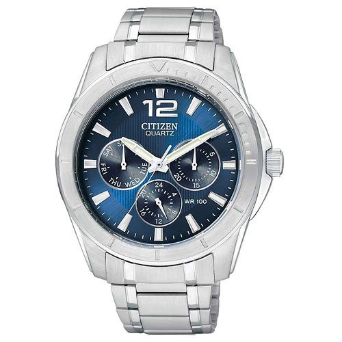 Mens Quartz Stainless Steel Watch, Blue Dial