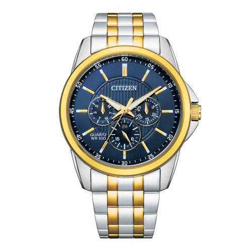 Mens Quartz Two-Tone Stainless Steel Watch, Navy Dial