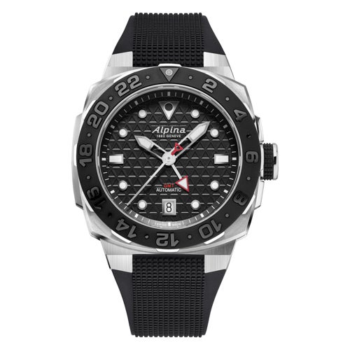 Men's Seastrong Diver Extreme Automatic GMT Black Rubber Strap, Black Dial