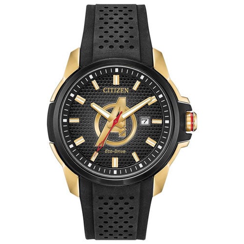 Men's Avengers Eco-Drive Black Silicone Strap, Black Dial