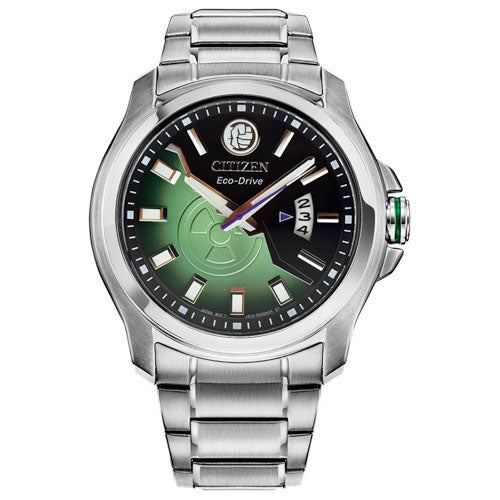 Men's Hulk Eco-Drive Silver-Tone Stainless Steel Watch, Black/Green Dial