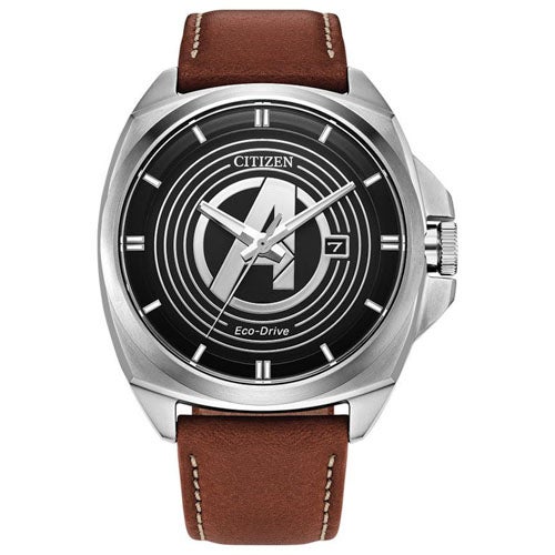 Men's Avengers Legacy Eco-Drive Brown Leather Strap, Black Dial