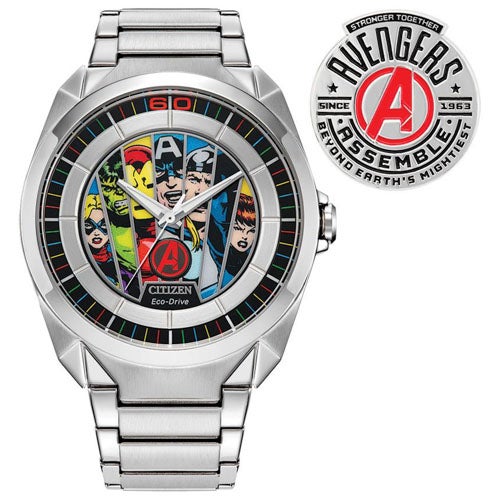 Men's Avengers Eco-Drive Silver-Tone Stainless Steel Watch, Commemorative Dial