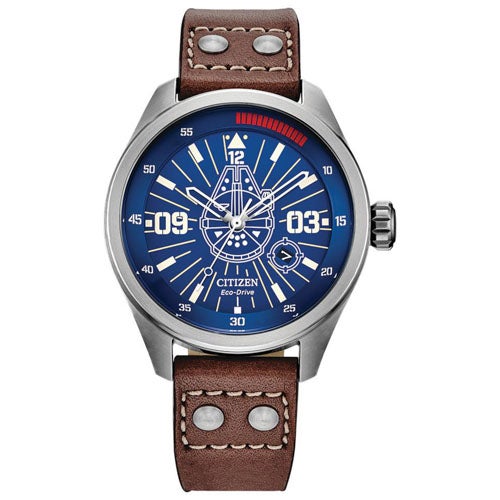 Men's Han Solo Eco-Drive Brown Leather Strap Watch, Blue Dial