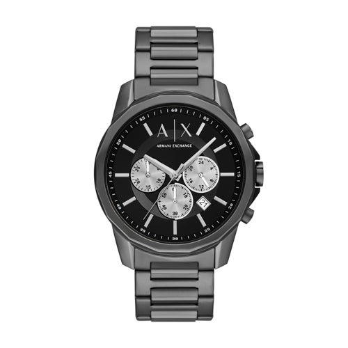 Mens Banks Chronograph Black Ion-Plated Stainless Steel Watch, Black Dial