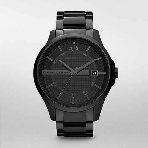 Mens Hampton Black Ion-Plated Watch, Black Dial