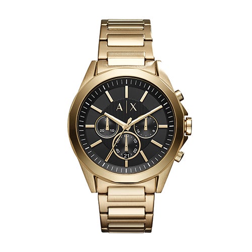 Mens Drexler Multi-Dial Gold-Tone Stainles Steel Watch, Black Dial