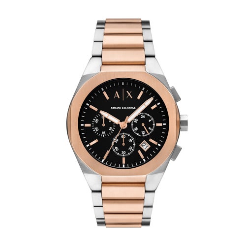 Mens Sync Chronograph 2-Tone Stainless Steel Watch, Black Dial