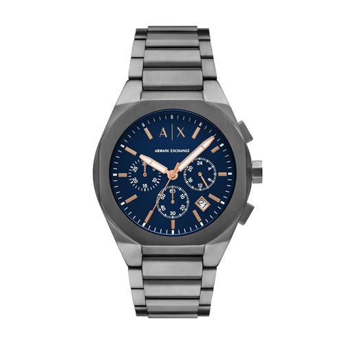 Mens Sync Chronograph Gunmetal Stainless Steel Watch, Navy Dial