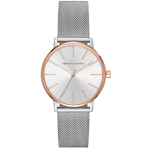 Ladies Lola Silver & Rose Gold-Tone Mesh Bracelet, Silver Dial