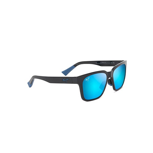 Punikai Polarized Sunglasses, Shiny Black Frame, Blue Hawaii Lens
