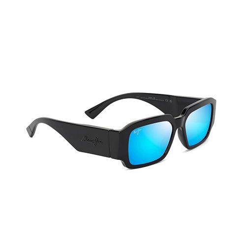 Kupale Polarized Sunglasses, Shiny Black Frame, Blue Hawaii Lens