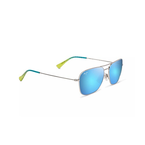Na'auao Polarized Sunglasses, Shiny Silver Frame, Blue Hawaii Lens