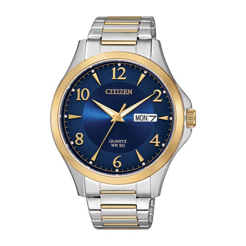 Mens Quartz Two-Tone Stainless Steel Watch, Midnight Blue Dial
