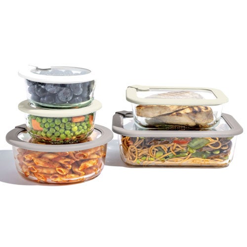 10pc Tempered Glass/Silicone Lid Food Storage Set, White Stone