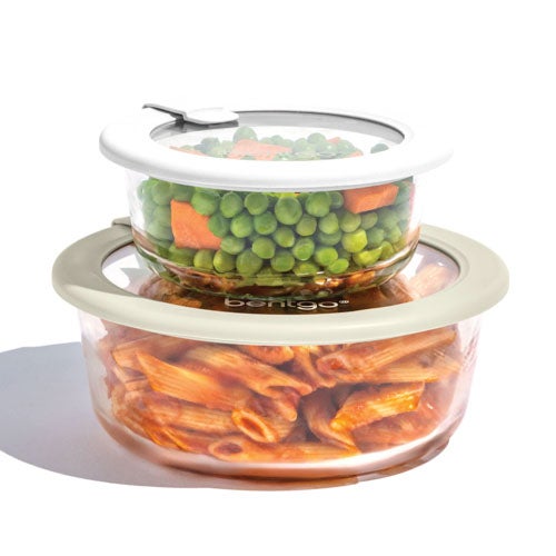 4pc Tempered Glass/Silicone Lid Food Storage Set, White Stone