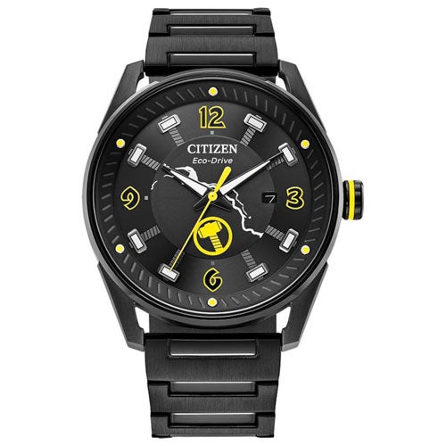 Men's Thor Eco-Drive Black Ion-Plated Stainless Steel Watch, Black Dial